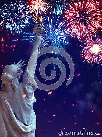 Statue of Liberty July 4 Fireworks Stock Photo