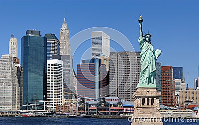 Statue of Liberty and New York City Stock Photo