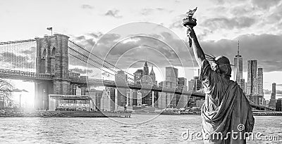 Statue Liberty and New York city skyline black and white Editorial Stock Photo