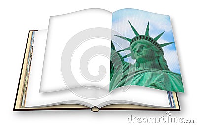 Statue of Liberty - New York City USA - 3D render concept image with copy space of an opened photo book with pixelation effect Stock Photo