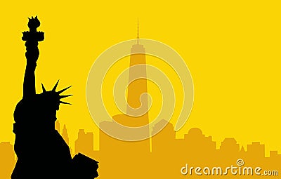 Statue of Liberty & New York skyline-vector Cartoon Illustration