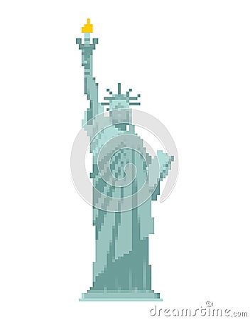 Statue of Liberty Pixel art. 8 bit landmark America. pixelated Vector Illustration