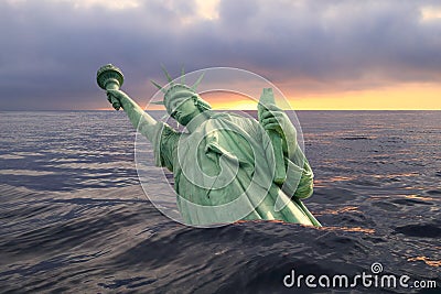 Statue of Liberty sinking in the ocean Stock Photo
