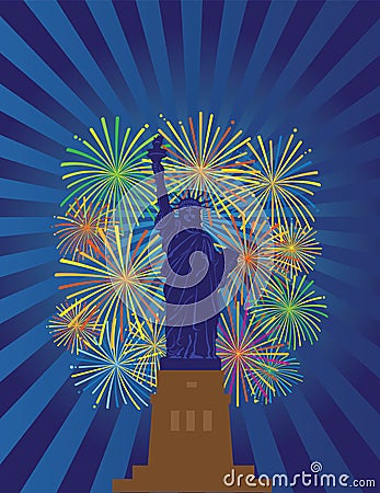 Statue of Liberty Fireworks Night vector Illustration Vector Illustration