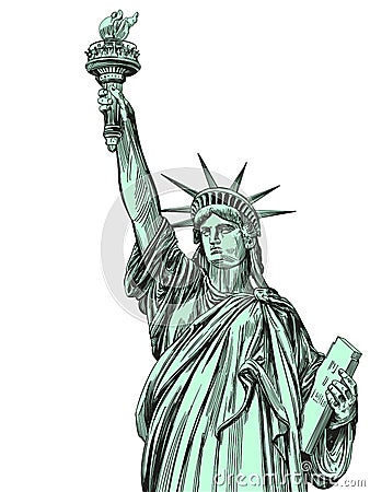 Statue of liberty, symbol of freedom and democracy in the United States of America, architectural landmark hand drawn Vector Illustration