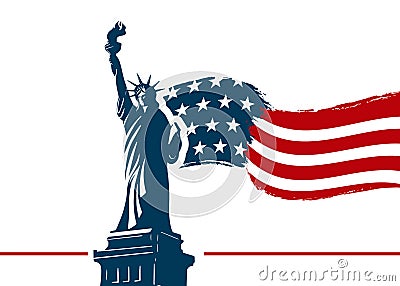Statue of Liberty and USA National Flag on a banner template to memorial events. 9 September, Patriot or Remembrance Day Vector Illustration
