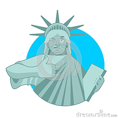 Statue of Liberty Winks. thumbs up landmark America. Sculpture Vector Illustration