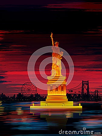 Statue of Liberty world famous historical monument of United States of America Vector Illustration