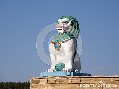 Statue of a lion on the territory of the datsan. Ulan-Ude. Buryatia. Stock Photo