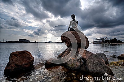 Statue of The Little Mermaid in Copenhagen Editorial Stock Photo