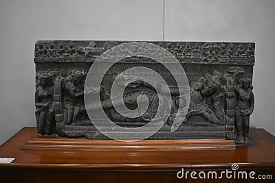 Lord Vishnu curved in the rock Editorial Stock Photo