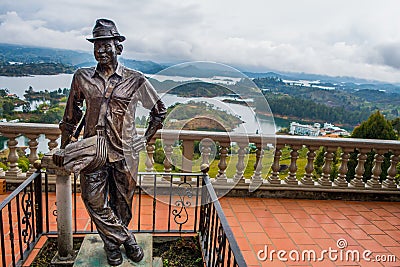 Statue of Luis Eduardo Villegas, Guatape, Colombia Editorial Stock Photo