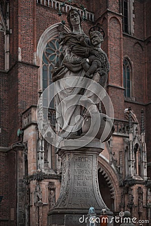 Statue of Madonna and Child Wroclaw Cathedral Square Stock Photo