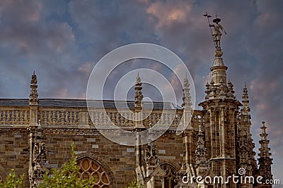 Statue of the maragato Pedro Mato located in one of the towers of cathedral of Astorga. Spain Stock Photo