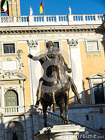 Statue of Marcus Aurelius in the Piazza on the Capitoline Hill in Rome Italy Editorial Stock Photo