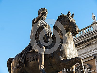 Statue of Marcus Aurelius in the Piazza on the Capitoline Hill in Rome Italy Editorial Stock Photo