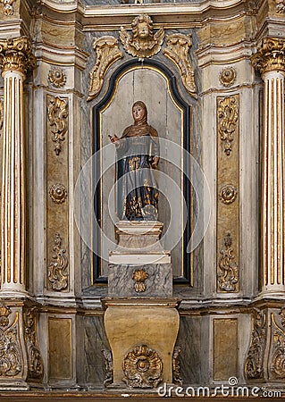 Statue of Mary in a side altar in the Sanctuary of Our Lady of Nazare, Portugal. Stock Photo