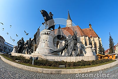 statue of mathias rex in unirii square, cluj-napoca Stock Photo