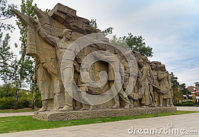 Statue Memory of generations on the entrance square Memorial complex Mamayev Kurgan in Volgograd Editorial Stock Photo