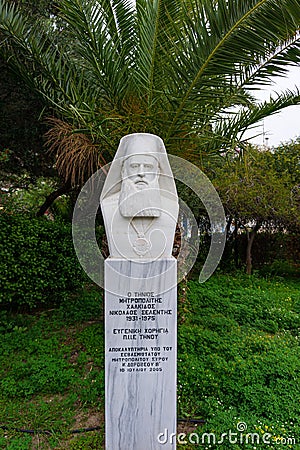 Statue of the Metropolitan Nicholas Selentis of Halkida in Tinos island, Cyclades, Greece, Europe Editorial Stock Photo