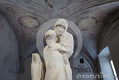 Statue by Michelangelo in Rondanini Pieta Museum in Milan Editorial Stock Photo