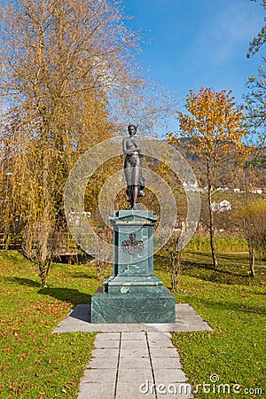 Statue of Micheline Grafin von Almeida, member of noble austrian family. Mondsee, Austria Editorial Stock Photo