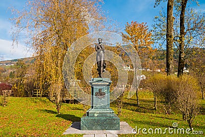 Statue of Micheline Grafin von Almeida, member of noble austrian family. Mondsee, Austria Editorial Stock Photo