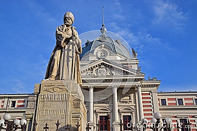 Statue of Mihai Cantacuzino in front of landmark Coltea Hospital at Bucharest Romania Stock Photo