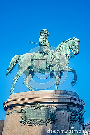 Statue and monument of Austro Hungarian Empire King and Emperor Franz Joseph riding a horse, at Joseph square near Hofburg Palace Stock Photo