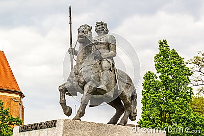 Statue of mounted King Boleslaw Chrobry in Wroclaw Poland Stock Photo