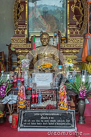 Statue of Mummified monk in glass enclosure on Ko Samui Island, Thailand Editorial Stock Photo