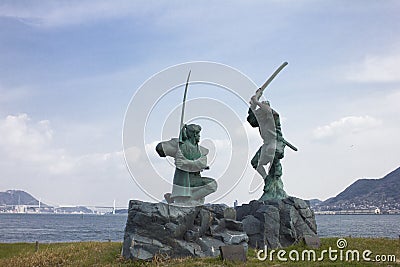 Statue of Musashi Miyamoto and Kojiro Sasaki Stock Photo