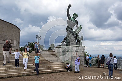 A statue of a mythological figure on Gellert Hill in Budapest in Hungary. Editorial Stock Photo