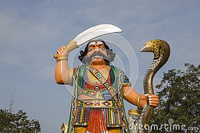 Statue of the mythological Hindu demon Mahishasura at Chamundi Hill in Mysore, India. Editorial Stock Photo