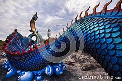 Statue of Naka Buddha and large Buddha statue at Mukdahan Province,Big Buddha Wat Phu Manorom Mukdahan Thailand Stock Photo