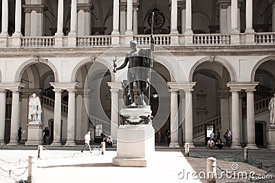 Statue of Napoleon as Mars the Peacemaker by Antonio Canova in the main courtyard of Palazzo Brera, home of the Accademia di Belle Editorial Stock Photo