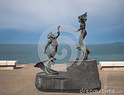 Statue of Neptune and mermaid Editorial Stock Photo