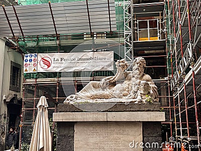 The Statue of the Nile God, an Ancient Roman marble statue located at Piazzetta Nilo, Naples, Italy Editorial Stock Photo