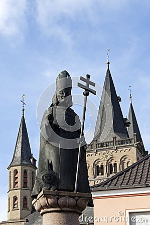 Statue Norbert of Xanten and Victordom Cathedral Stock Photo