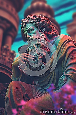 A statue of an old norse scandinavian pagan god of poetry Bragi. Generative AI image. Stock Photo