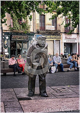 Statue of an old poet Adares in Salamanca Old Town Editorial Stock Photo