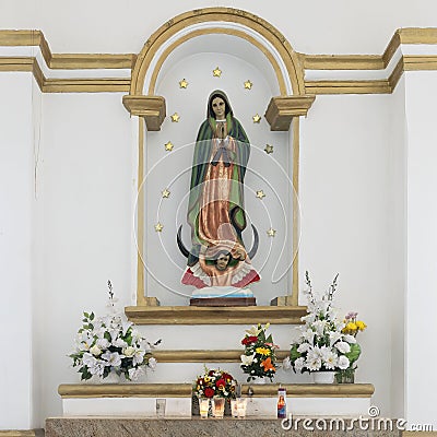 Statue of Our Lady of Guadalupe in the Mission of San Jose del Cabo Anuiti. Editorial Stock Photo