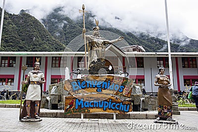 Statue of Pachacuti in Aguas Calientes, Peru Editorial Stock Photo