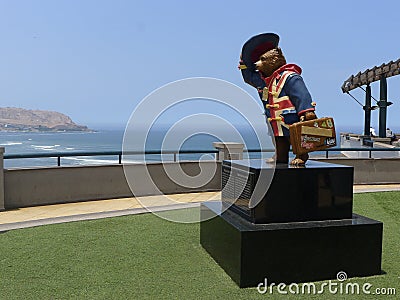 Statue of Paddington Bear in Miraflores, Lima Editorial Stock Photo