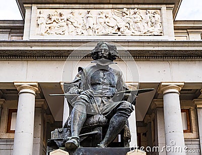 Statue of the painter Diego Velazquez at the main gate of Prado museum, Madrid, Spain Editorial Stock Photo