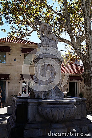 Statue of Pan and Nymph and fountain in Dubrovnik Editorial Stock Photo