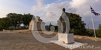 Statue of Papaflessas at the historical old village Maniaki in Messenia, Greece Editorial Stock Photo