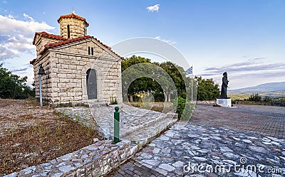 Statue of Papaflessas at the historical old village Maniaki in Messenia, Greece Stock Photo