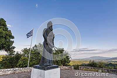 Statue of Papaflessas at the historical old village Maniaki in Messenia, Greece Editorial Stock Photo