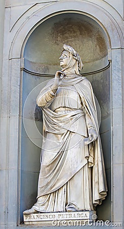 Statue of Petrarch or Petrarca in Uffizi Colonnade, Florence Stock Photo